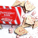A Gift Inside CY Chocolates Handmade Dark and White Layered Peppermint Bark Tin for Christmas, Holiday Gift