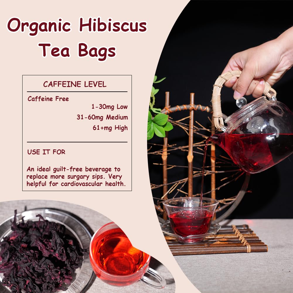 ZenVitality Premium Hibiscus Tea Organic 100 tea bags/7.05 Oz 100% Pure Dried Hibiscus Flower Supports Your Cardiovascular System/Liver health/Blood