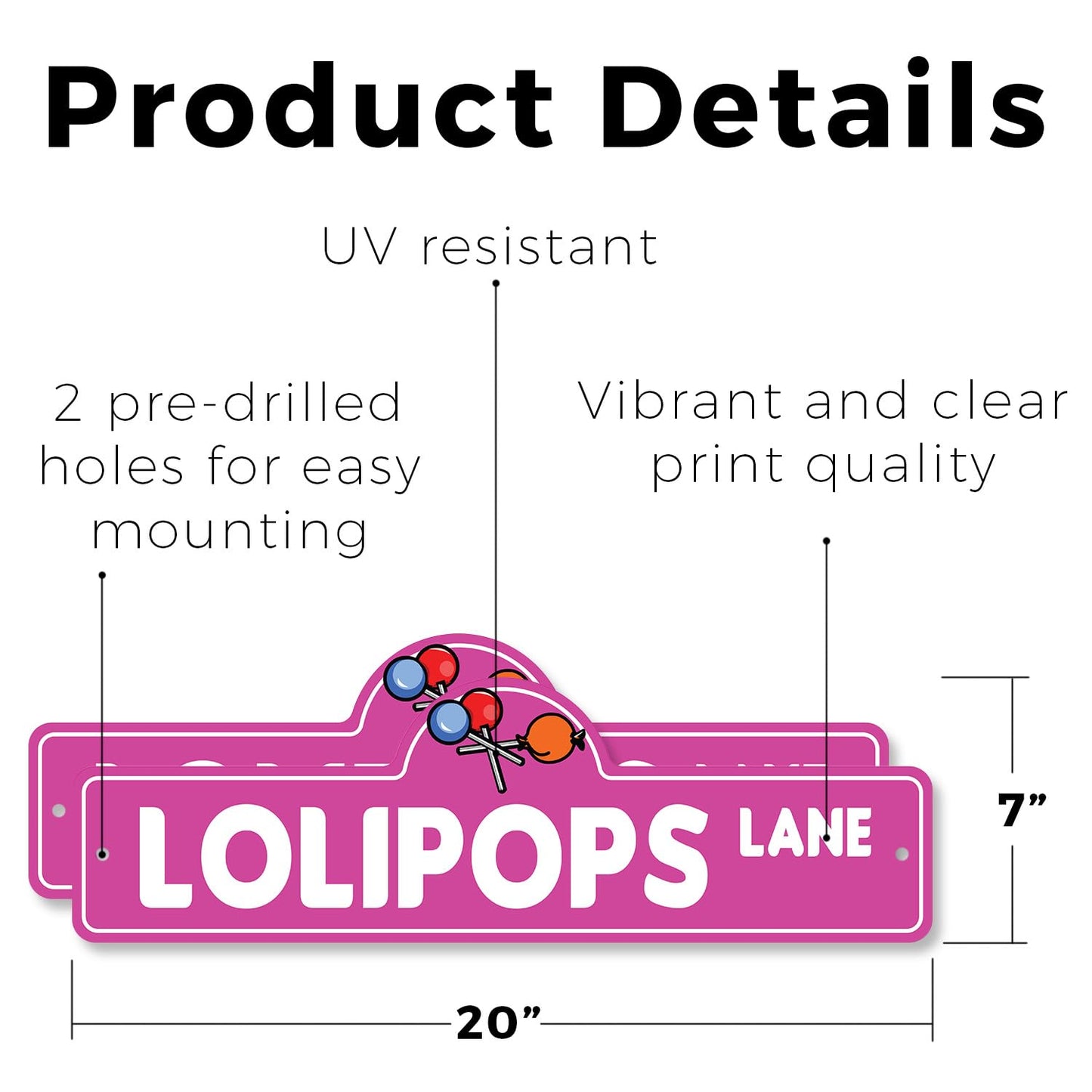Lollipops (2 Pack) Plastic Street Sign - 7 Inch X 20 Inch Gift Candy Sweet Treat Kids Snack Dessert Sugar Stick Fun Party Colorful Gift