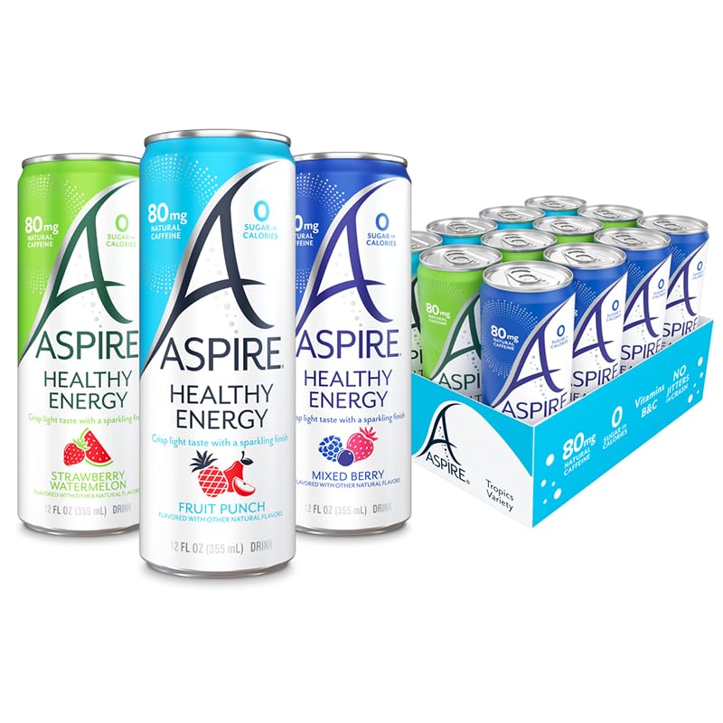 ASPIRE® The Fan Favorite Assortment Pack, Healthy Energy Drink 80mg Natural Caffeine, Zero Sugar No Carbs Keto Friendly, 12 Pack Green Tea Sugar Free