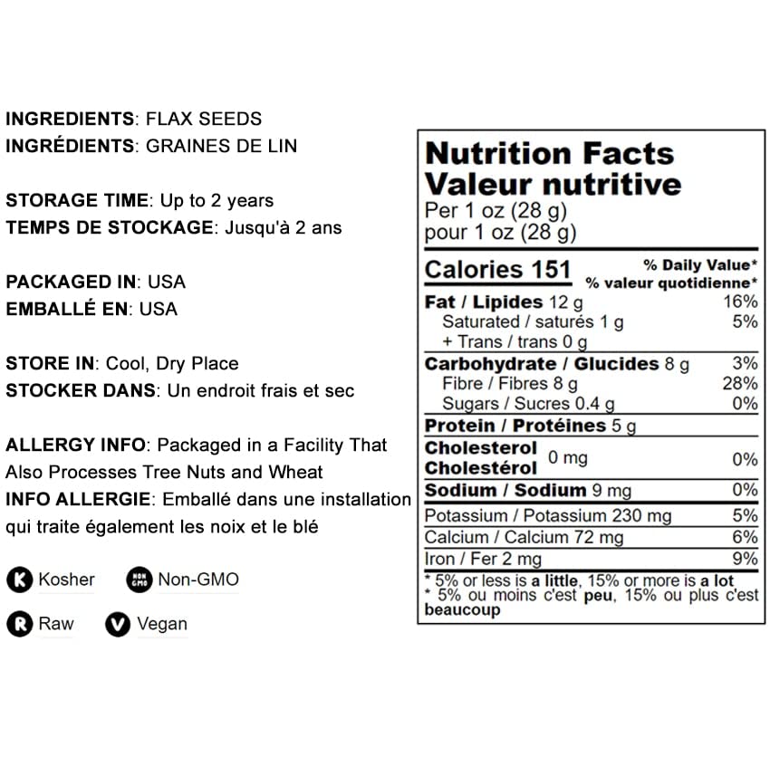 Food to Live - Brown Flax Seeds, 8 Ounces - Raw Whole Flaxseed, Kosher, Vegan, Bulk. Rich in Omega-3 Fats. Great for Salads, Baked Goods, Smoothies