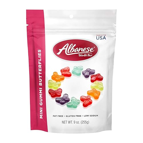 Albanese World's Best Mini Gummi Butterflies | 9oz of Candy | Gluten Free, Fat Free, Soft and Chewy Gummy Rings | Perfect for Parties, Baking