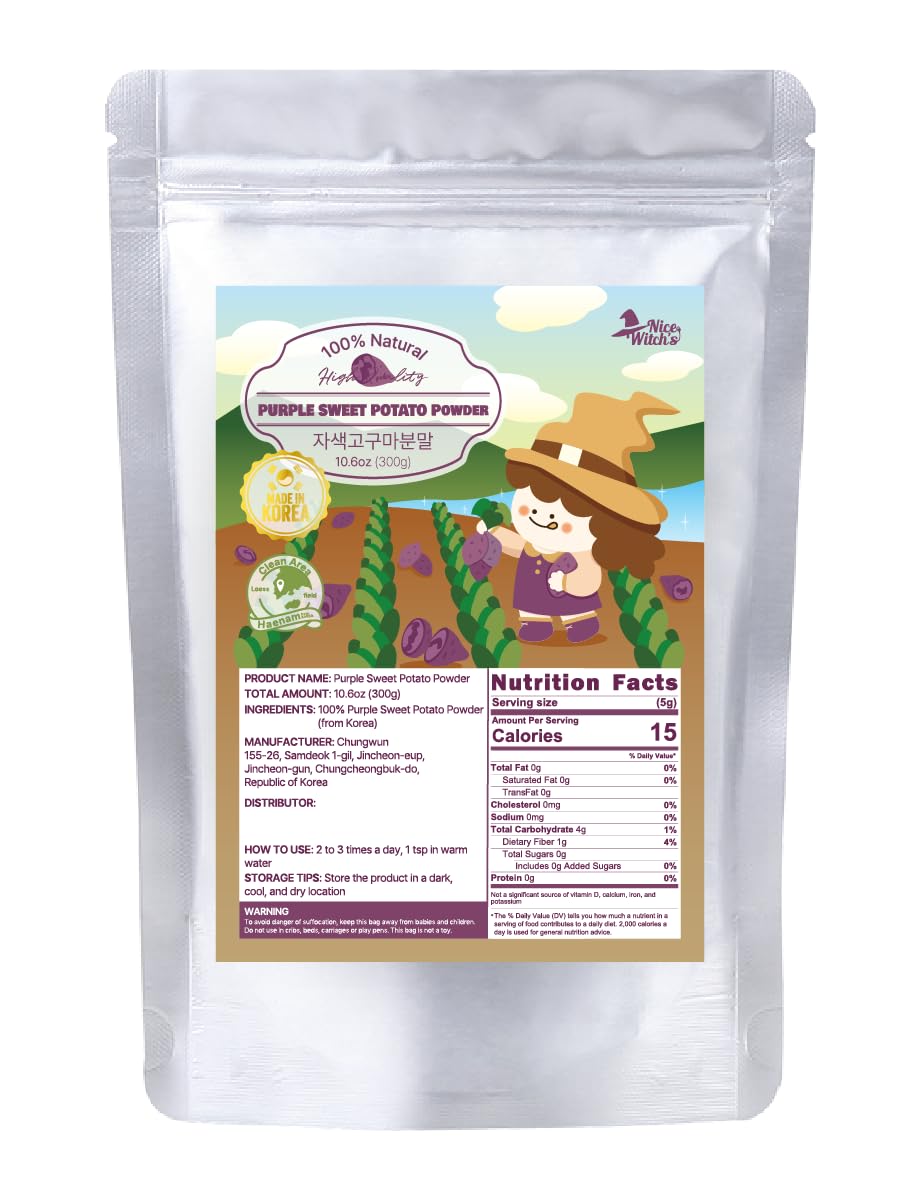 Nice Witch’s Korean Purple Sweet Potato Powder, 100% Natural, Fine Powder for Ube-Style Lattes, Smoothies & Baking, 10.58 oz (300 g)