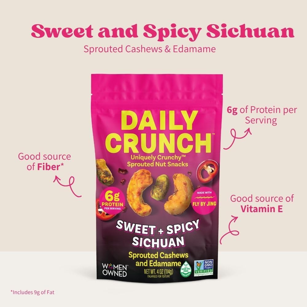 Daily Crunch, Cashews Edamame Sprouted Sweet Sichuan, 4 Ounce