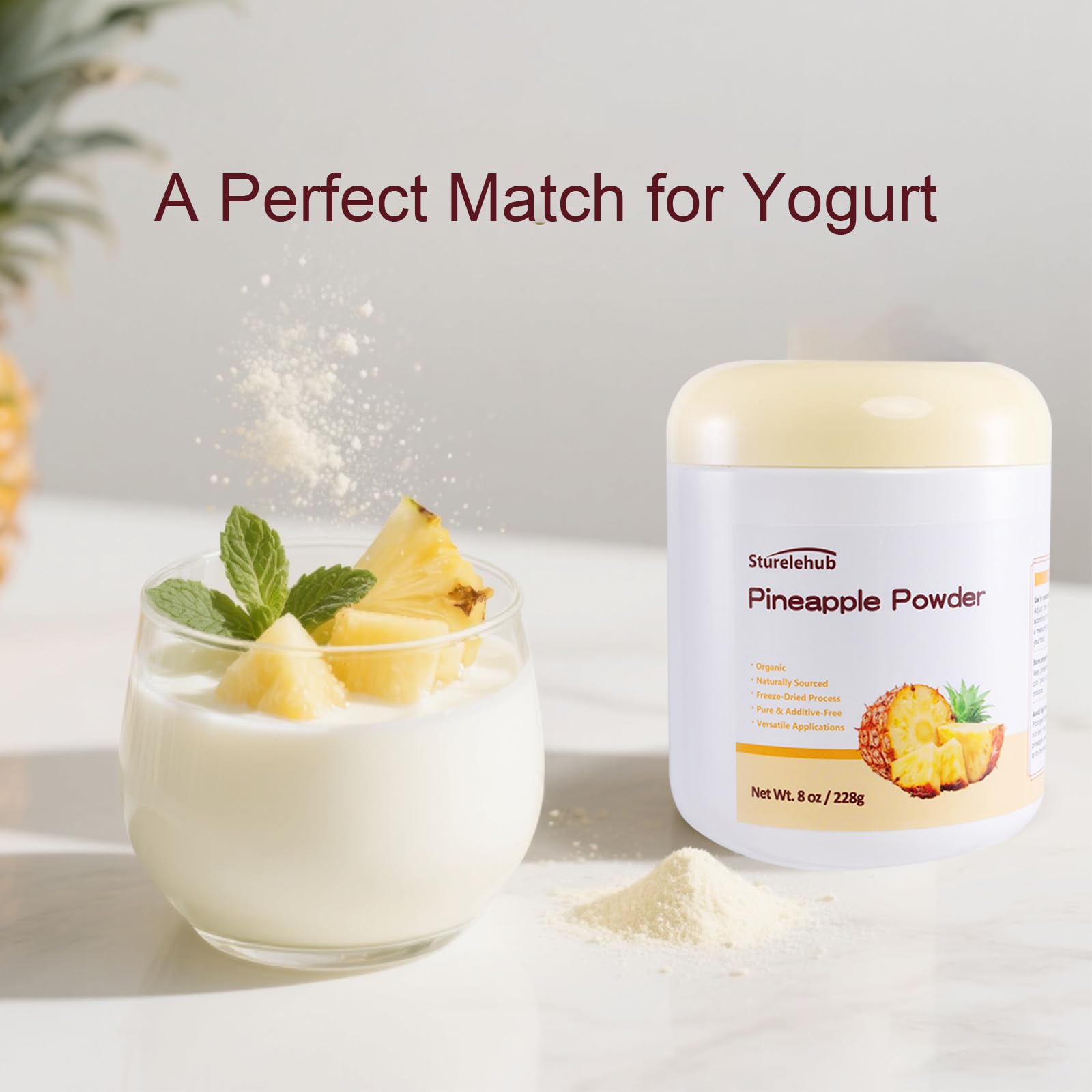 Pineapple Powder, Organic Pineapple Powder, 8oz / 228g, Natural Freeze-Dried, Gluten-free, for Drinks, Cooking, Baking