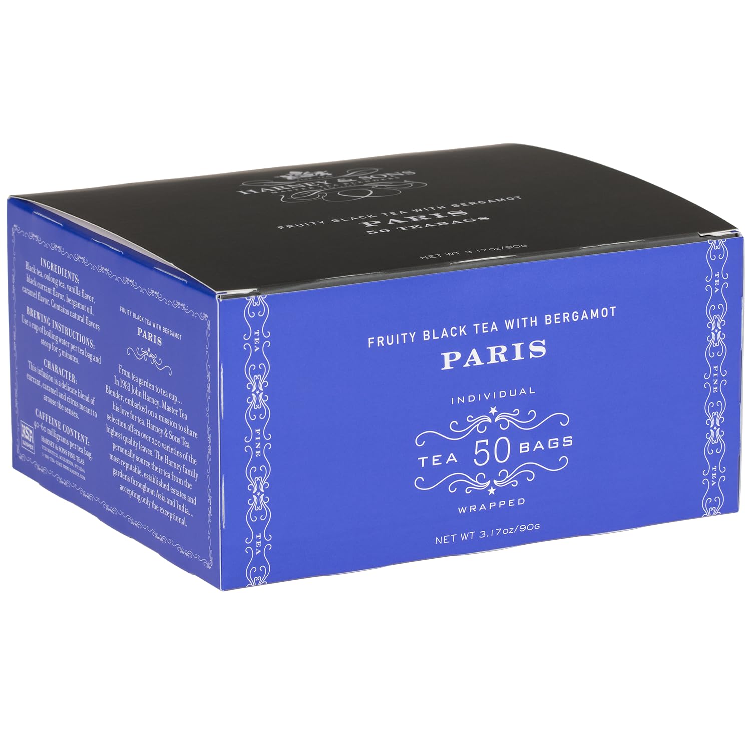 Harney & Sons Paris Black Tea | 50 Tea Bags | Fruity Vanilla & Caramel Blend with Hint of Lemony Bergamot