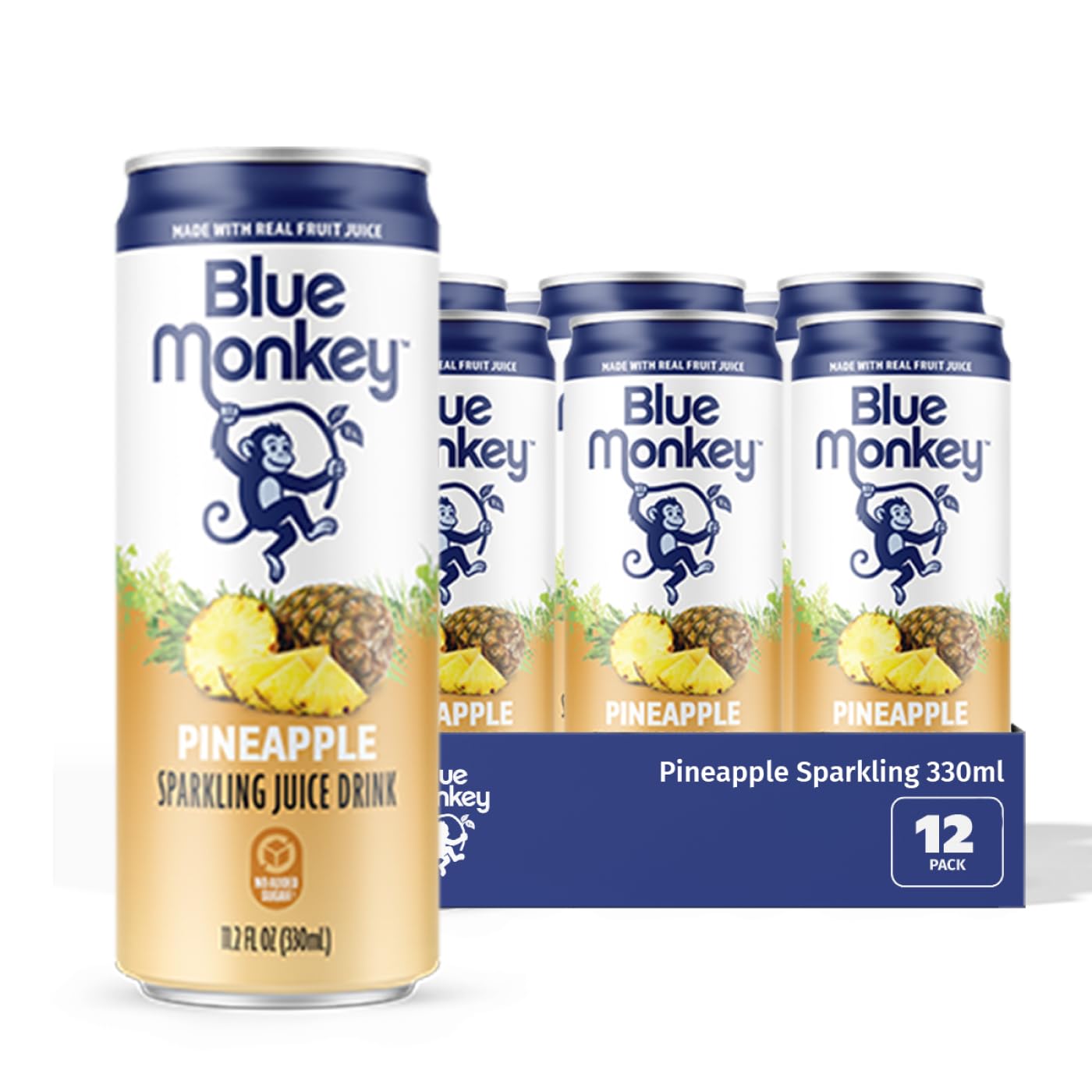 Blue Monkey Sparkling Pineapple Juice - Real Fruit Juice, No Sugar Added, All Natural, Lightly Carbonated, Halal Certified - Refreshing Tropical