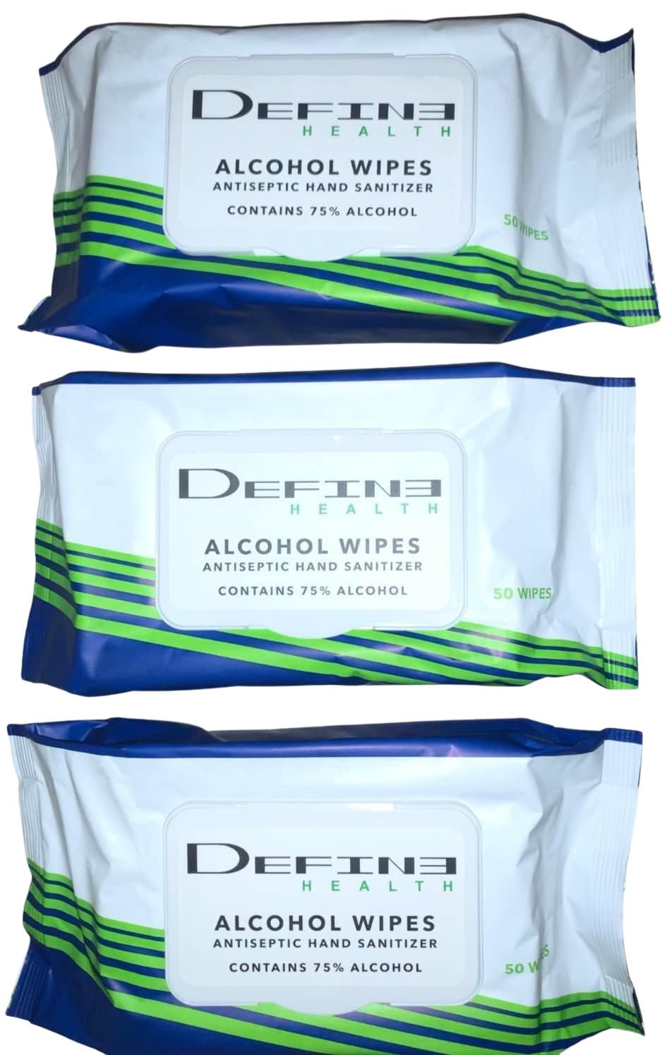 Define Health Antiseptic Hand Sanitizing Wipes 75% Alcohol 150 Count (3 Packs of 50 Wipes)