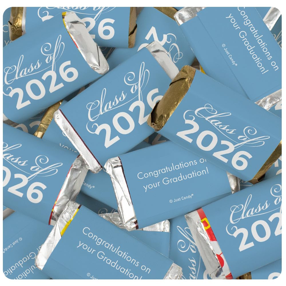 34 Pcs Light Blue Graduation Class Of 2026 Wrapped Miniatures (10oz Bag)