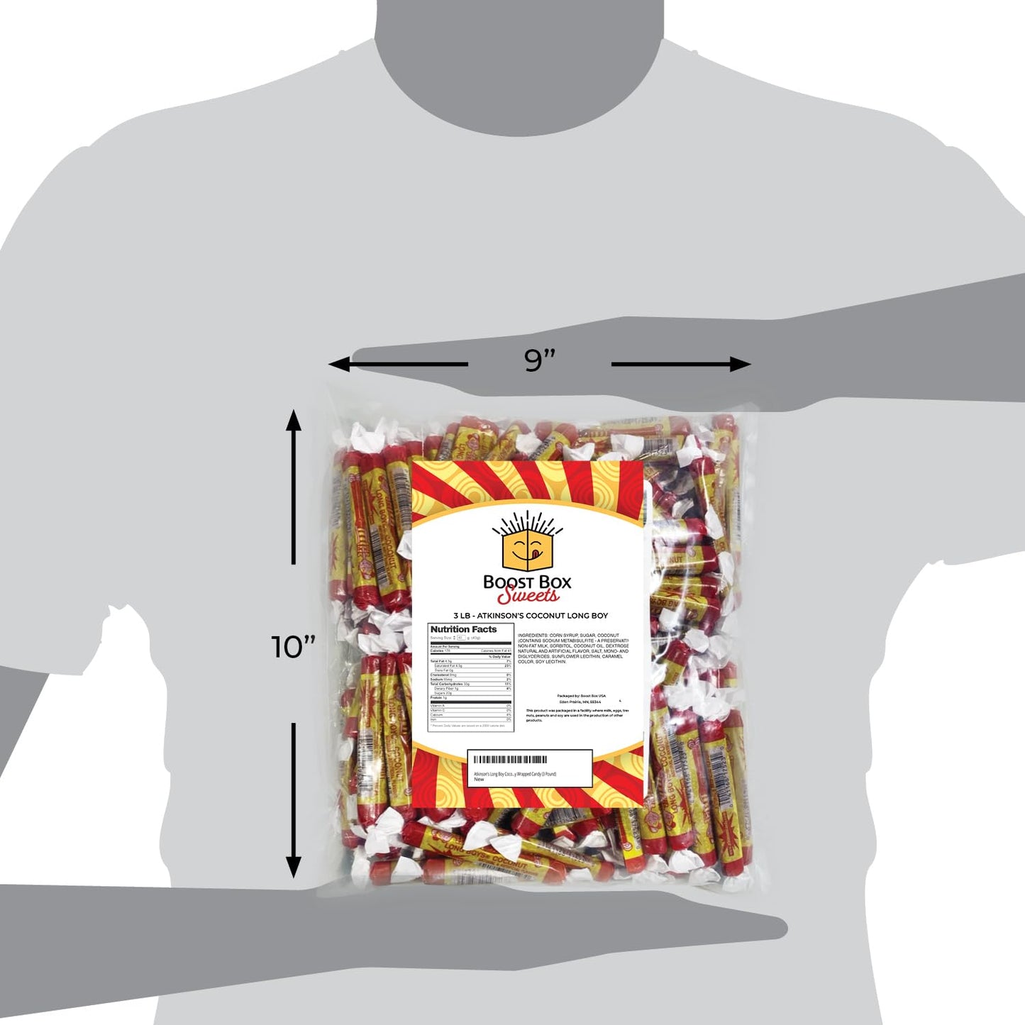 Atkinson's Long Boys Coconut - Creamy Caramels Infused with Real Coconut Flakes - Gluten Free, Kosher - 1 lb. Bag
