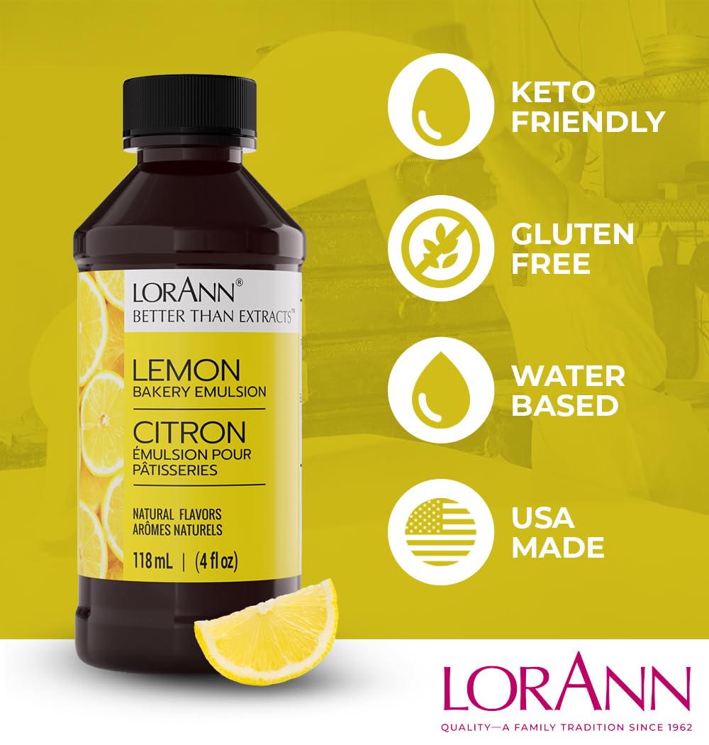 Lorann Oils Lemon Bakery Emulsion: Tangy Lemon Essence, Perfect for Amplifying Citrus Tones in Cakes, Cookies & Desserts, Gluten-Free, Keto-Friendly