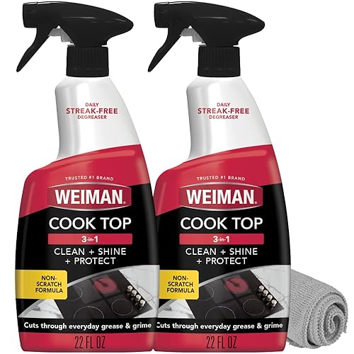 Weiman 2-Pack Cooktop Cleaning Spray & Microfiber Cloth - Cooktop & Oven Cleaner for Streak & Residue Free - Non-Abrasive Degreaser Safe for Glass