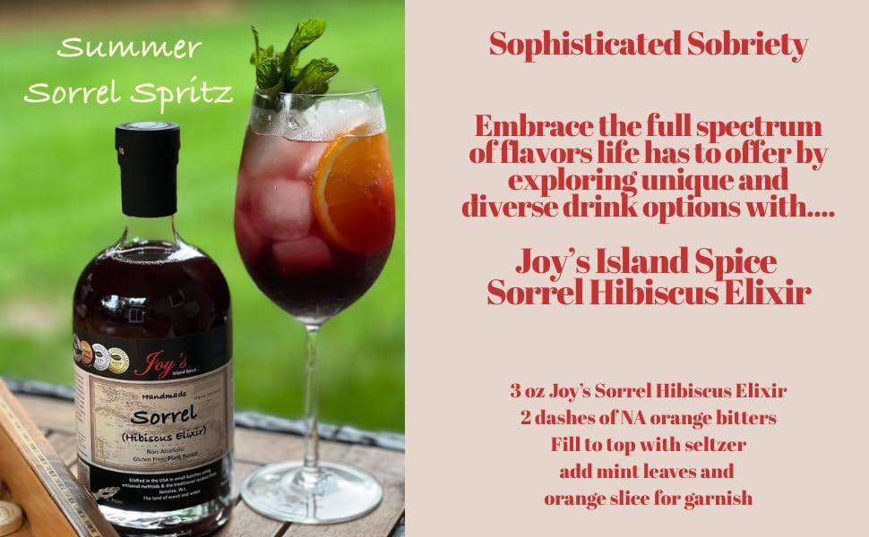 JOY'S ISLAND SPICE SORREL HIBISCUS ELIXIR - Non-Alcoholic Cocktail Mixer & Mocktail - Caribbean Botanical Aperitif - Award Winning - Ginger, Cinnamon