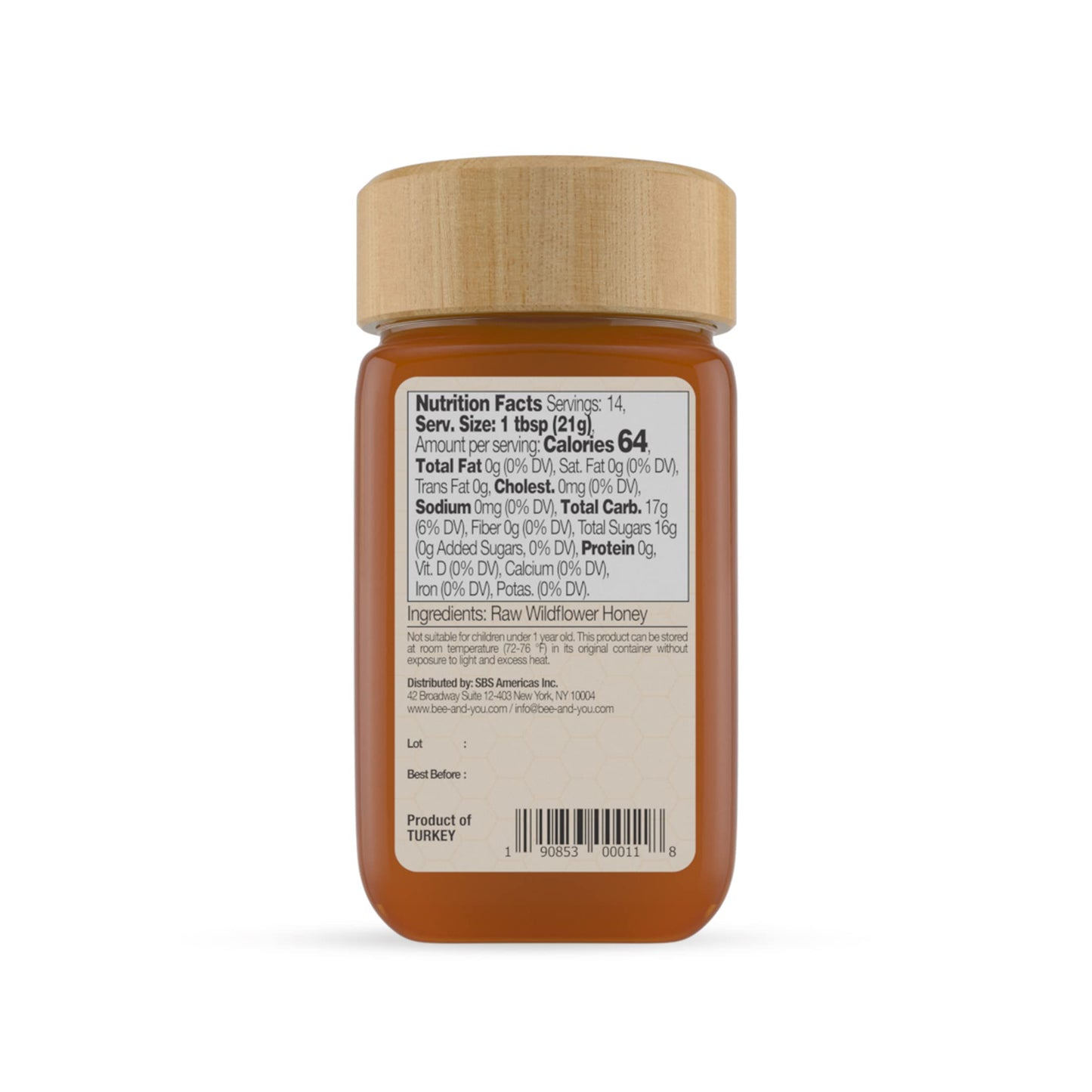 Bee and You Raw Wildflower Honey, 100% Natural, Wildcrafted, Polyflora and Unprocessed, Active Enzymes, Antioxidants, OU Kosher, Paleo, Gluten-Free