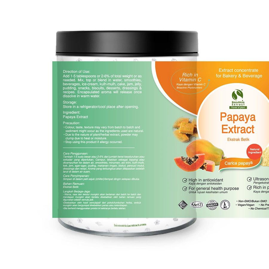 Bionutricia Papaya Extract Powder 7oz, Rich in Digestive Enzymes, Natural Flavor & Nutrients for Smoothies, Drinks & Functional Recipes |