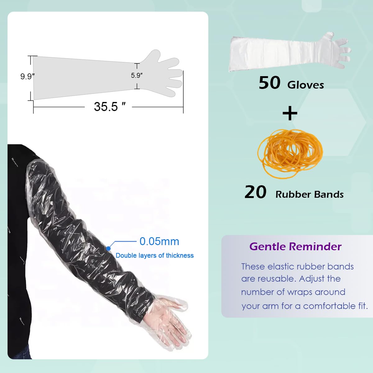 JIUBROLAM 50 Pcs Disposable Long Gloves Full Arm Shoulder Length 35.5 Inch Plastic Dressing Gutting Gloves for Field Dressing House Cleaning Gardening