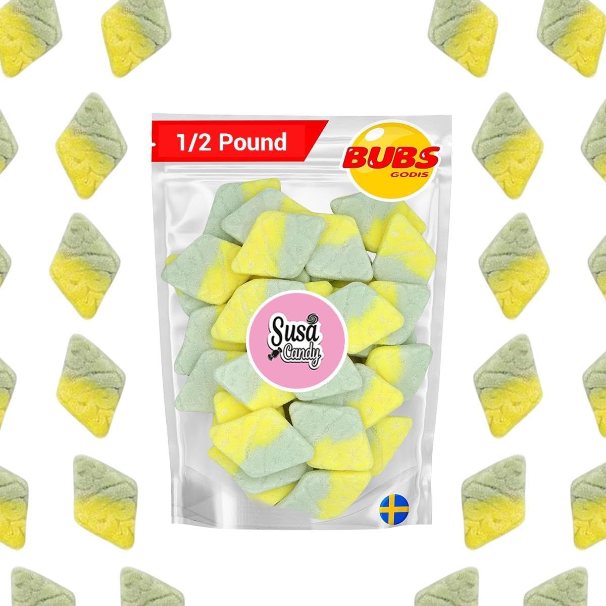BUBS Sour Tutti Frutti Diamonds - Tutti Fruitti Flavor, 1/2 Pound Soft Foam Godis - Premium Vagen Swedish Candy by Susa Candy (Tutti Frutti Diamonds)