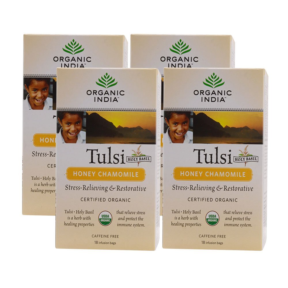 Organic India Tulsi Honey Chamomile Tea - 18 Tea Bags (Set of 4)
