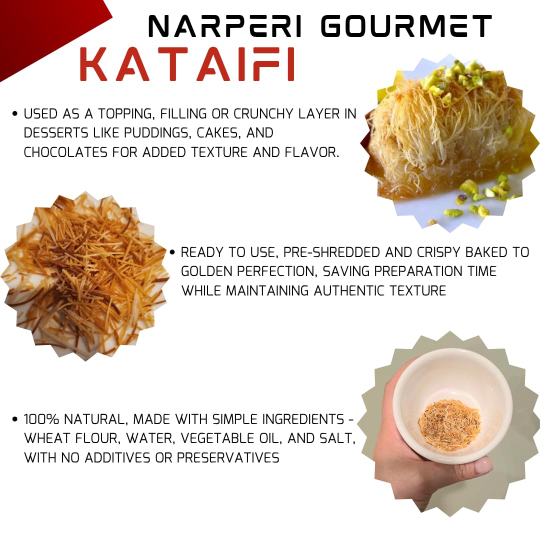 Narperi Gourmet Kataifi Shredded Filo Dough, 1 lb Crispy Kataifi Pastry, Vegan Ready-to-Eat, Traditional Middle Eastern & Turkish Dessert, Perfect
