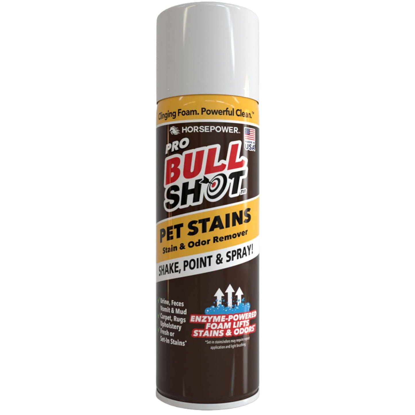 Bull Shot Pet Pro Stain Remover, AS SEEN ON TV, Urine & Odor Emulsifier, Enzyme-Powered Professional Strength Foam for Urine, Feces, Vomit, Odors