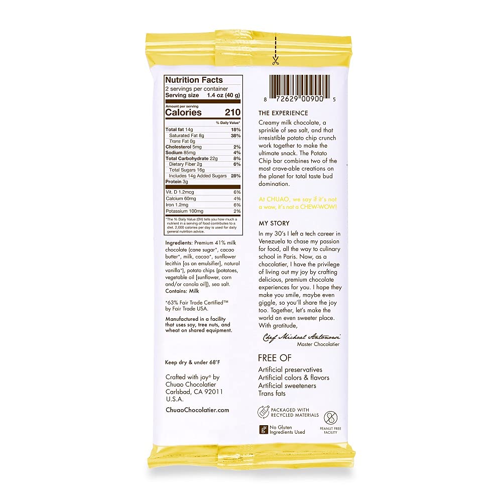 Chuao Chocolatier Potato Chip Milk Chocolate Bars | Gourmet No Preservatives | For Gift Baskets, Christmas, Birthday, Thank You, Care Package | 12 Ct