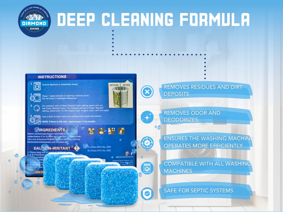 Diamond Shine Appliance Cleaner Bundle - 24 Tabs Each - Dishwasher Tablet, Garbage Disposer & Washing Machine Descaler - Septic Safe, Deodorizes