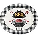 Black and White BBQ Gingham Oval Dinner Paper Plates, 8 Count