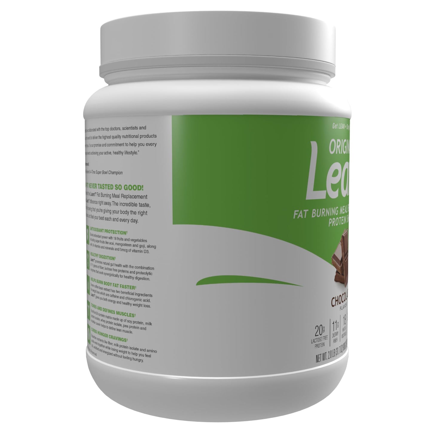 Lean1 meal replacement protein powder, chocolate flavor, 15 serving tub