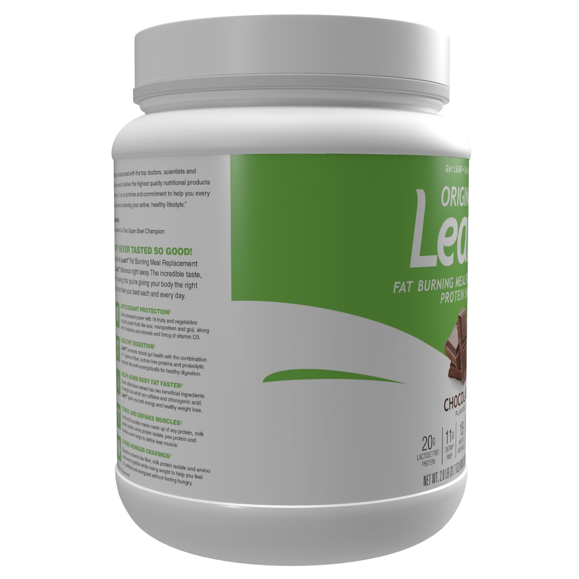 Lean1 meal replacement protein powder, chocolate flavor, 15 serving tub