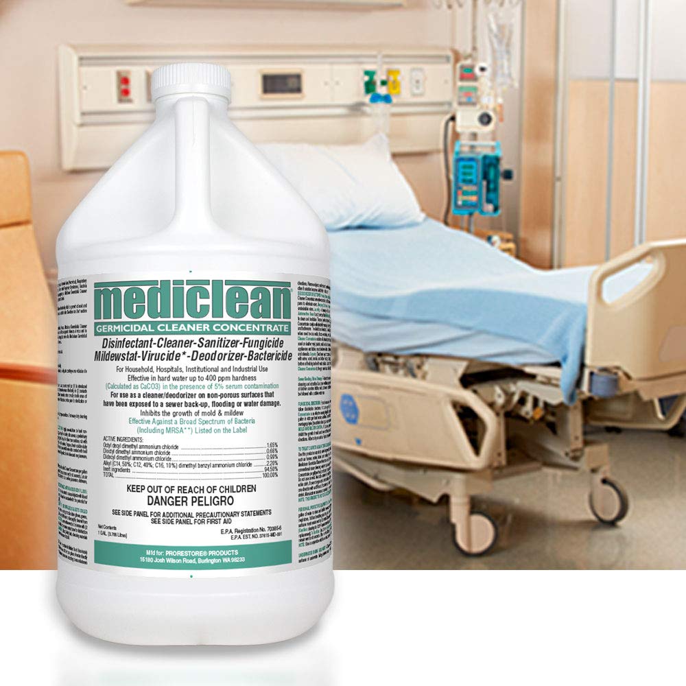 Mediclean Germicidal Cleaner Concentrate, Disinfectant, Sanitizer, Deodorizer, Fungicide, Mildewstat, Virucide, Lemon Scent, Hospitals, Industrial