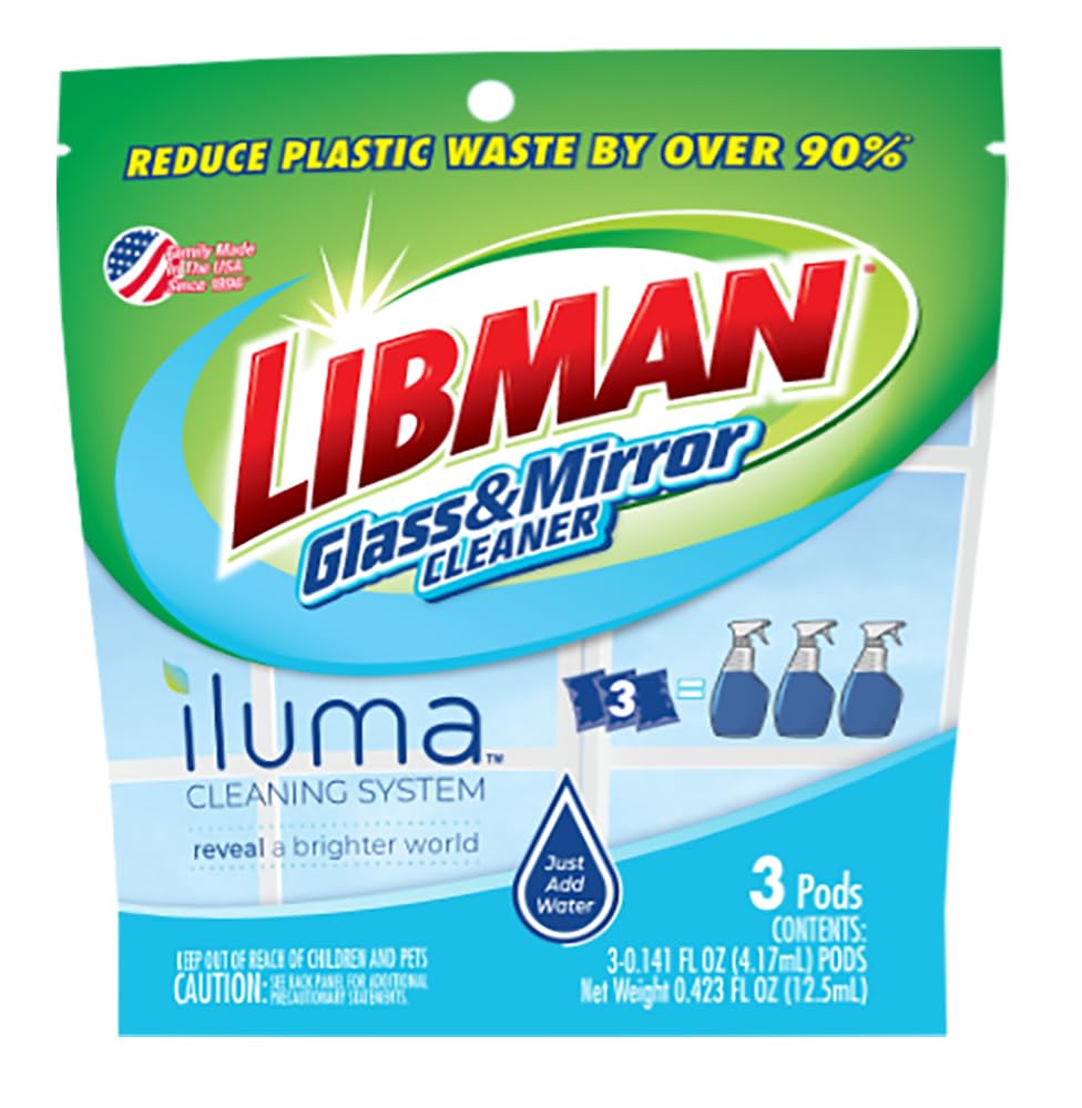 Libman Iluma Glass & Mirror Cleaner Refill | Window Cleaning Pods Glass & Mirror Cleaner | Mirror Cleaner Refill | Chrome Cleaner Refill | 3 Pods |