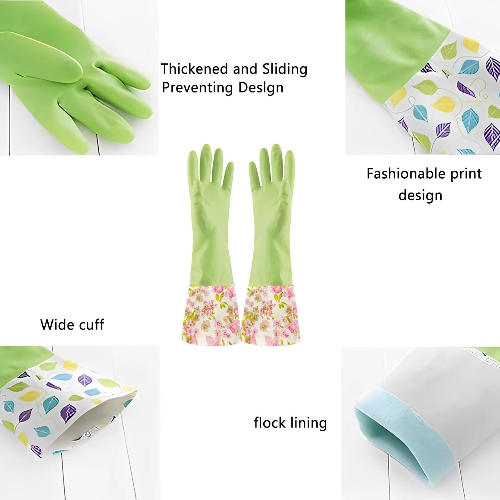 KINGFINGER Rubber Waterproof Dishwashing Gloves for Kitchen, Latex-Free Precision Flocking Household Cleaning Gloves (2 Pair, Large)
