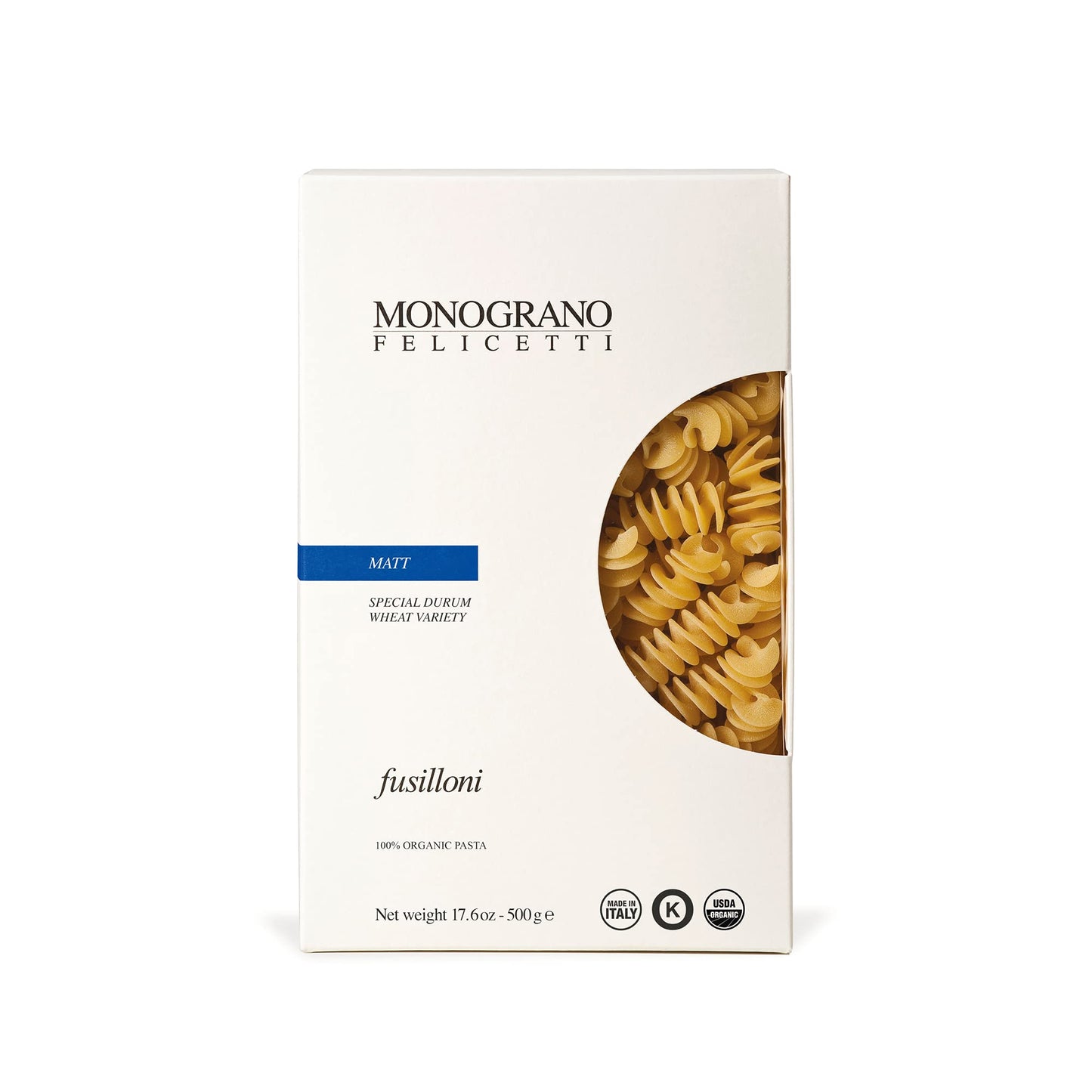 Monograno Felicetti Matt Fusilloni Pasta Italian Organic Non-GMO 17.6oz (500g) 12 Pack