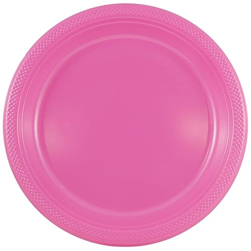JAM PAPER Round Plastic Party Plates - Large - 10 1/4 inch - Fuchsia Hot Pink - 20/Pack