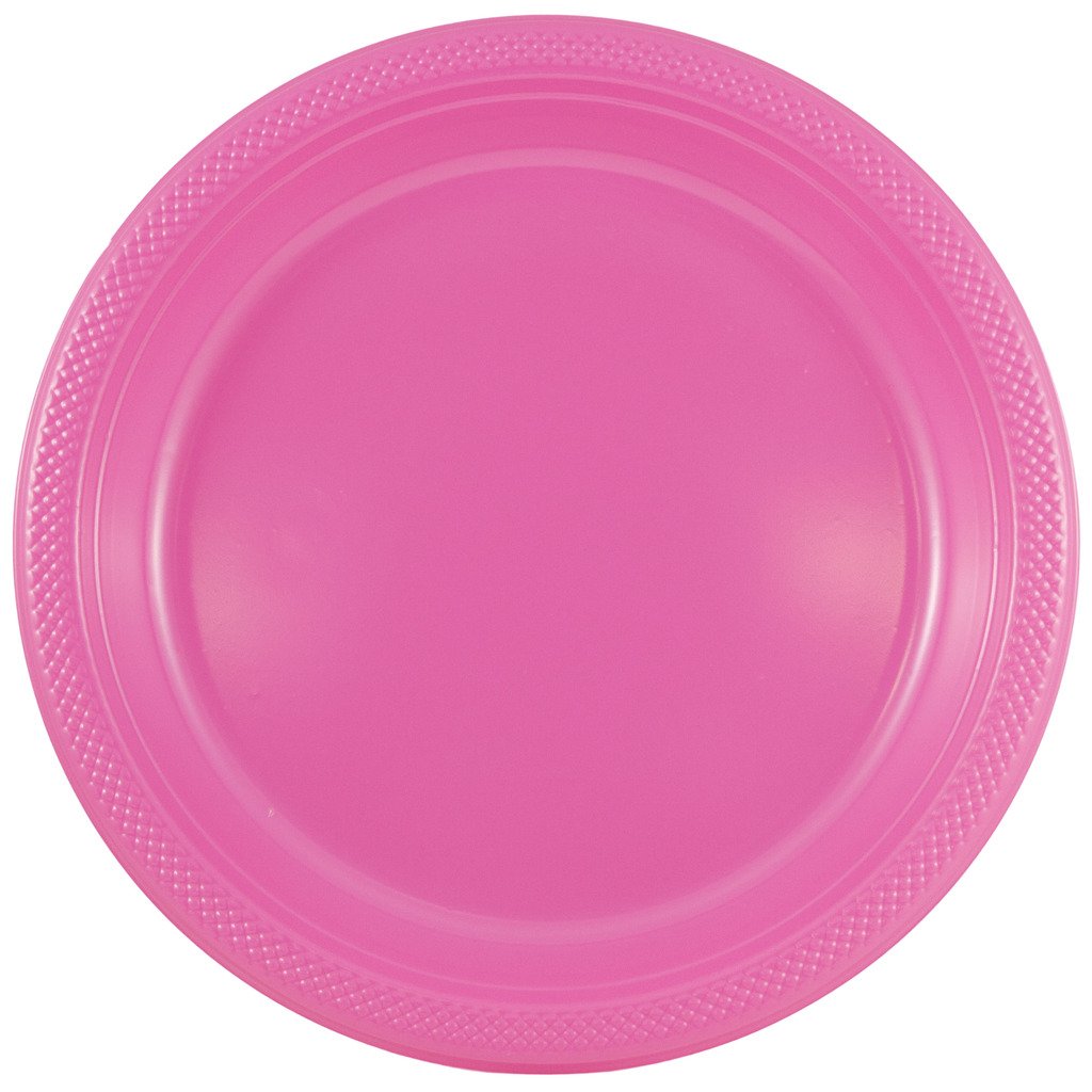 JAM PAPER Round Plastic Party Plates - Large - 10 1/4 inch - Fuchsia Hot Pink - 20/Pack