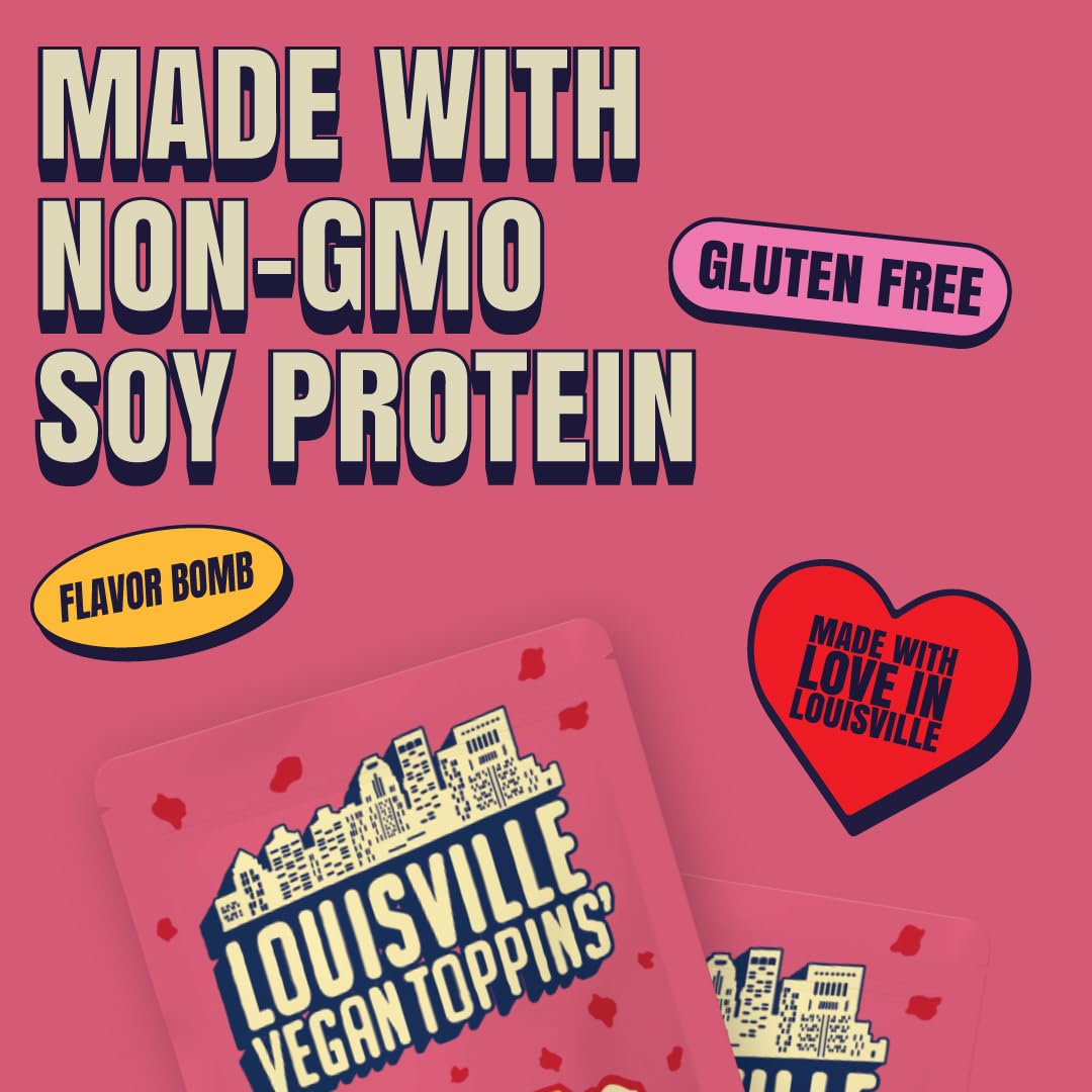 Louisville Vegan Jerky - Toppins’ Bacon Bits, Vegetarian and Vegan Meat - Non-GMO Soy Protein, Gluten-Free High Protein Vegan Snacks