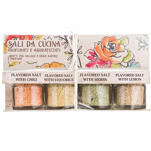 ARTIGIANI DEI SAPORI - Infused Sicilian Salts "Sali Aromatizzati", Flavored Salt with Liquorice, Herbs, Lemon, Chili, Italian Gifts - Pack of 4