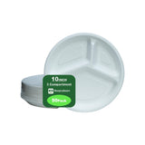 NatureAware Premium 10 Inch 3 Compartment Round White Paper Plates [50-Pack] -100% Compostable & Eco-Friendly Disposable, Heavy Duty, PFAS-Free, Made
