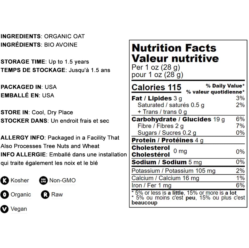Food to Live Organic Oat Flour, 2 Pounds - Non-GMO, Fine, Stone Ground from Whole Grain Oat Berries, Kosher, Vegan, Bulk, Great for Baking Pancakes