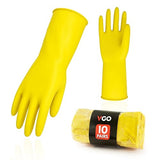 Vgo... 10-Pairs Reusable Household Gloves, Rubber Dishwashing gloves, Extra Thickness, Long Sleeves, Kitchen Cleaning, Working, Painting, Gardening