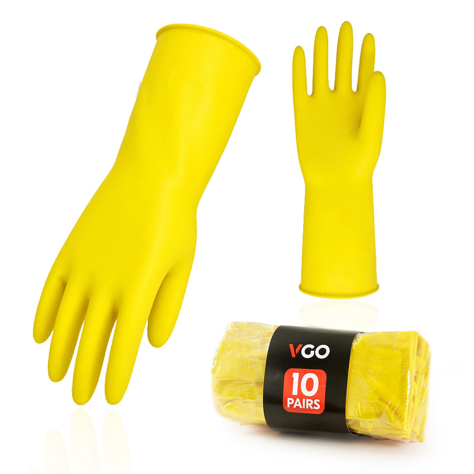 Vgo... 10-Pairs Reusable Household Gloves, Rubber Dishwashing gloves, Extra Thickness, Long Sleeves, Kitchen Cleaning, Working, Painting, Gardening