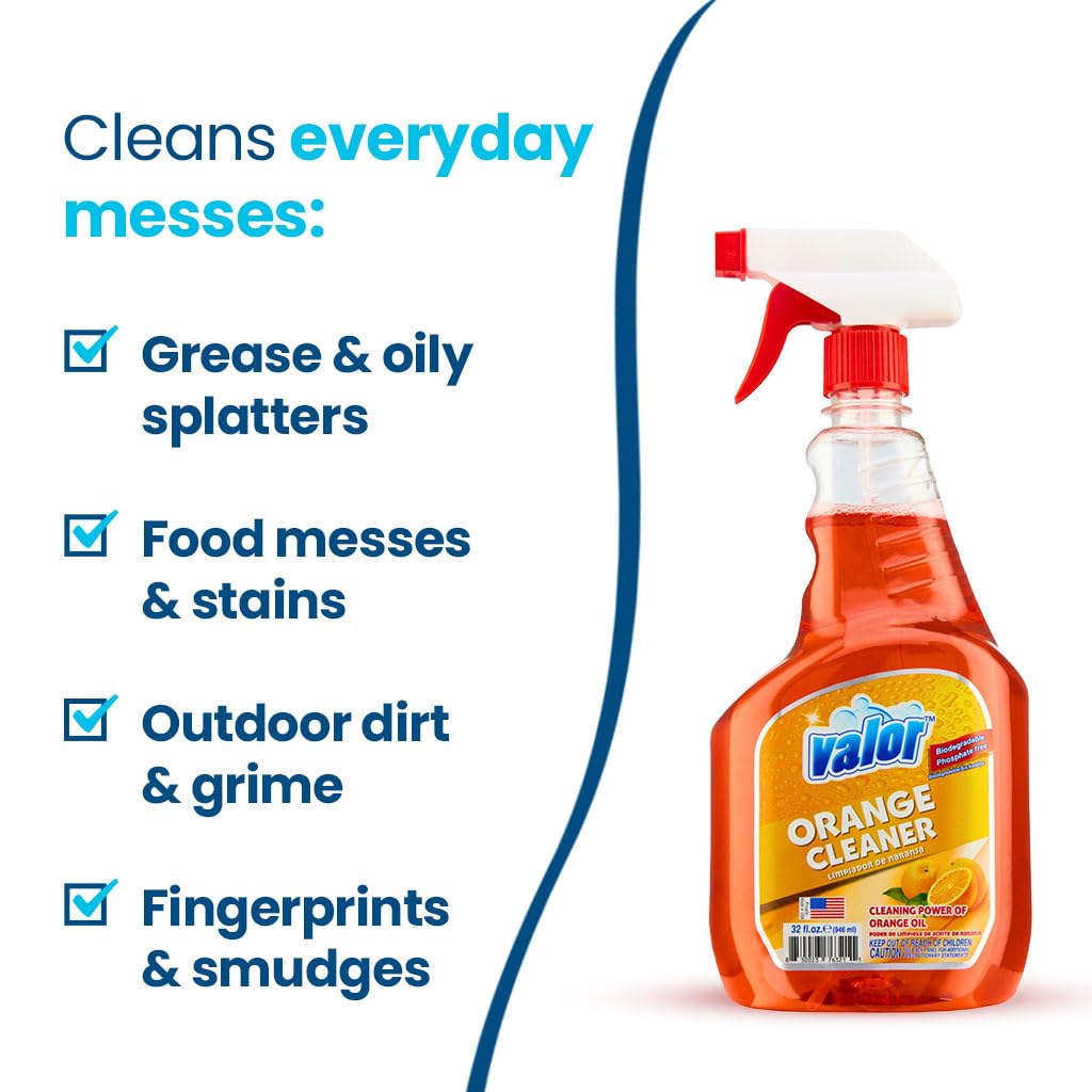 Valor All-Purpose Cleaner with Trigger Sprayer, 32 fl oz - Powerful Degreaser, Multi-Surface Use, Biodegradable Formula, Made in USA (32 Fl Oz (Pack