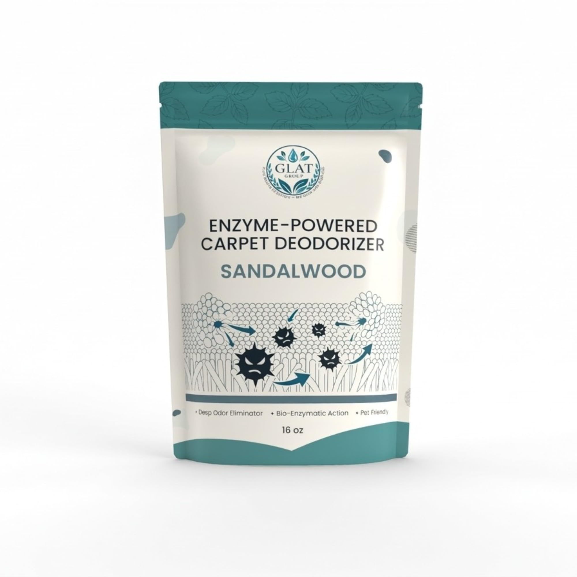 GLAT Group Enzyme-Powered Carpet Deodorizer (Powder) - Sandalwood | Natural Pet Odor Eliminator | Bio-Enzymatic Formula, Premium Performance, Eco
