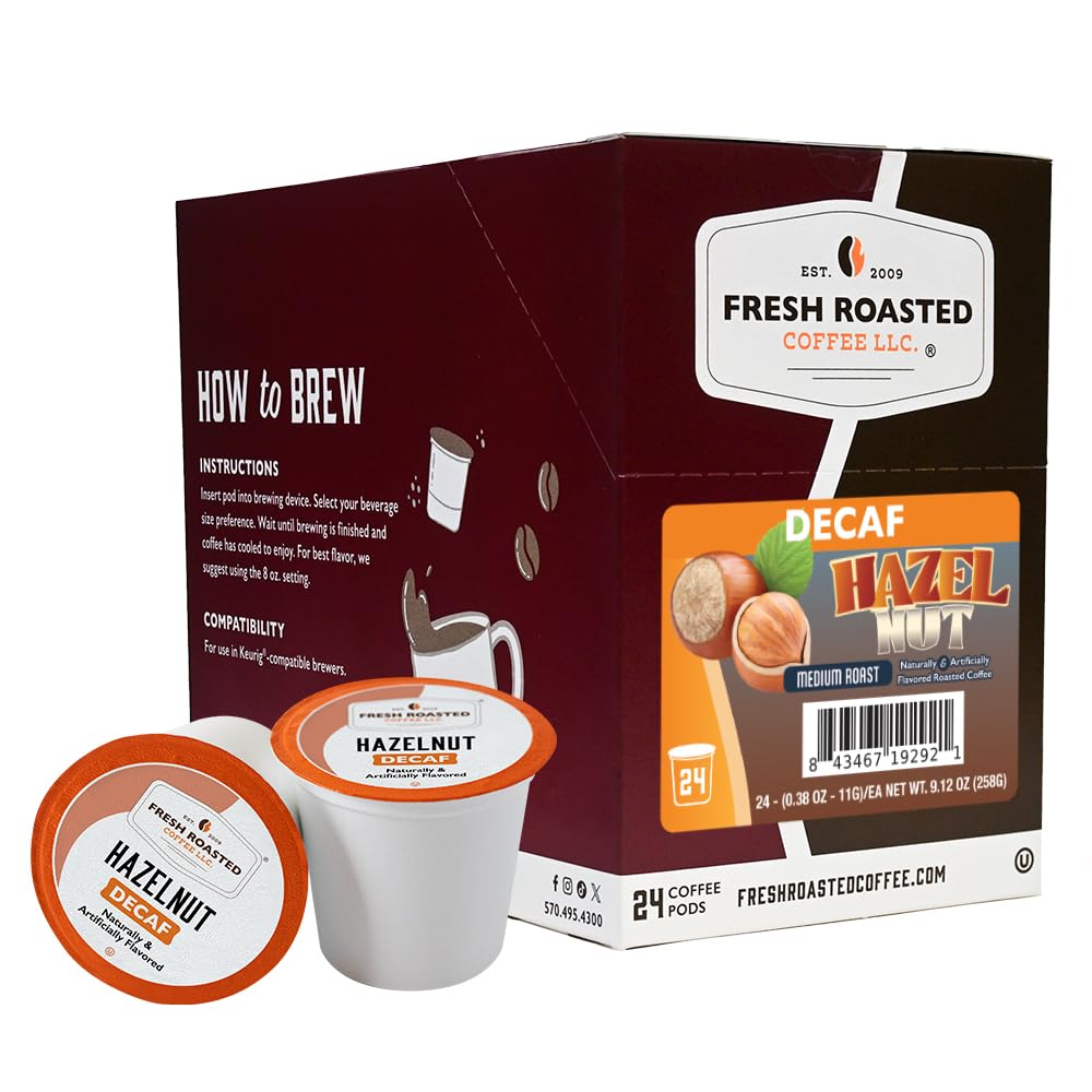 Fresh Roasted Coffee, Decaf Hazelnut, Flavored Coffee Pods, K-Cup Compatible, 24 Count