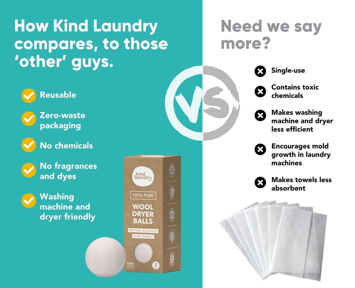 Kind Laundry - Wool Dryer Balls, Tavel Natural Dryer Balls, Pure New Zealand Wool Dryer Balls Laundry Essentials, Dryer Balls for Pet Hair Removal