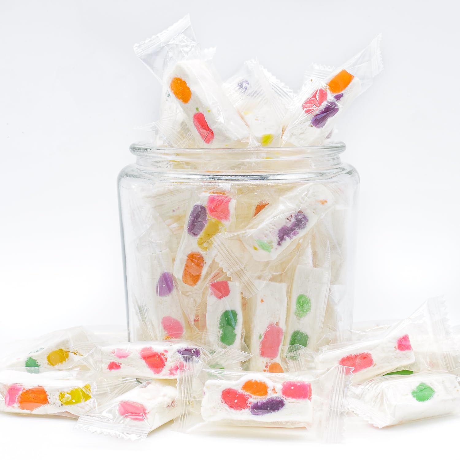 JUJUBE NOUGAT Candy Tropical 1 lb - with Jelly Fruit Pieces, No Trans Fats, No Additives, Gluten Free, Individually Wrapped, Bulk Soft Candies in