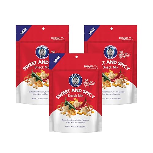 Goodie Girl Sweet & Spicy Snack Mix - 3 Pack, 4oz Bags - Gluten Free Snack Party Mix - No HFCS, Colors or Artificial Preservatives - Contains Peanuts