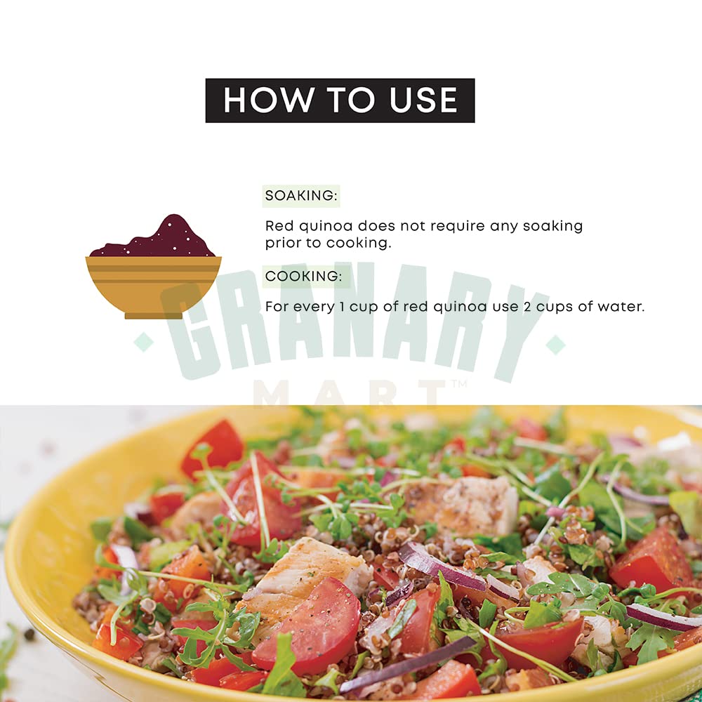 Natural Red Quinoa by Granary Mart - Protein-Rich Grain - Ideal for Vegans & Vegetarians - Rich source of Fiber and Iron - GMO & Gluten Free - Affordable Bulk Rate - 25 lbs. Bulk Bag