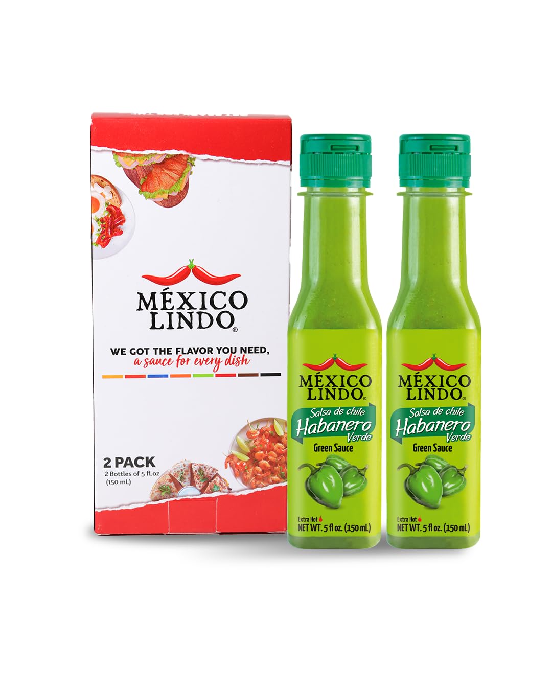 Mexico Lindo Green Habanero Hot Sauce, Real Green Habanero, 5 Fl Oz (Pack of 2)