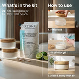 Azuna Air Freshener & Odor Eliminator for Strong Odor | 2 Room Kit Includes (2) 8 oz. Empty Luxe Glass Jars & 12 oz | Refill with Tea Tree Essential